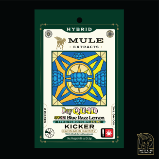 100mg 2-Piece Sour Blue Razz Lemon "The Day QUAD" 1:1:1:2 THC CBD CBC CBG Kicker by Mule Extracts