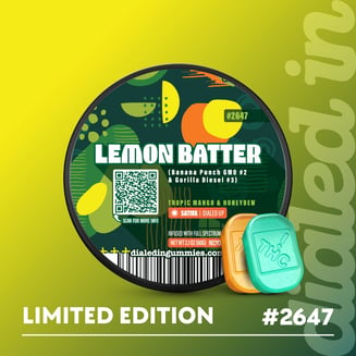 100mg - Lemon Batter #2647 - Rosin Gummies (10pk) by Dialed In Gummies