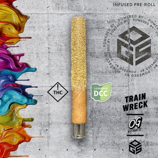 1g | Trainwreck | Rosin Infused + Kief Rolled Cylindrical Pre-Roll with a Glass Tip by OG Extracts