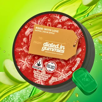 100mg - Sour Apple x With Love #008 - Rosin Gummies (10pk) by Dialed In Gummies