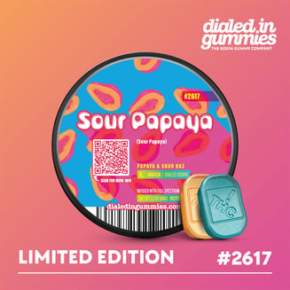 100mg - Sour Papaya #2617 - Rosin Gummies (10pk) by Dialed In Gummies