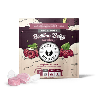 Bedtime Betty’s Raspberry Creme [10pk] (500mg THC/200mg CBD/50mg CBN) Sleep Fruit Chews by Betty's Eddies
