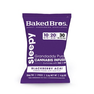 Baked Bros Sleepy: 10mgTHC : 20mgCBD : Blackberry Acai Gummies (Grandaddy Purple) (1pk) by Baked Bros™