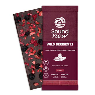SoundView Wild Berries 1:1 CBD Dark Chocolate Bar T93.6mg C101.4mg H 00279 by SoundView