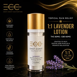 1:1 Relief Lotion - Lavender w/ Refill (120mg CBD/120mg THC) by East Coast Cultivation