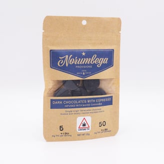 1:1 Dark Chocolate + Espresso [10pk] (50mg CBD/50mg THC) by Norumbega Provisions
