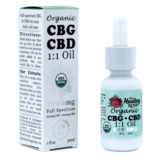 1:1 Organic Full Spectrum Oil (600mg CBD/600mg CBG) by The Healing Rose