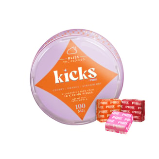 Kicks 1:1:1 Cherry Orange Strawberry Bliss [10pk] (100mg CBD/100mg THC/100mg CBG) by PURE Edibles