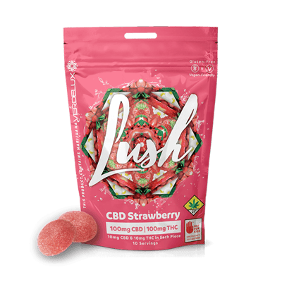 Gummies Lush Strawberry 1:1 (DOHC) Edibles - 10pk 100mg CBD