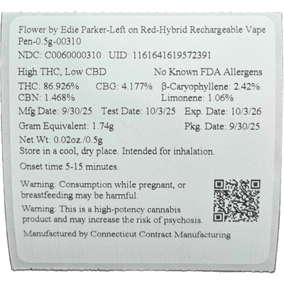 Shop Edie Parker Left on Red Rechargeable Petal Puffer 86.93% H 00310 .5g |  Budr - Montville (Medical) Dispensary Montville, CT
