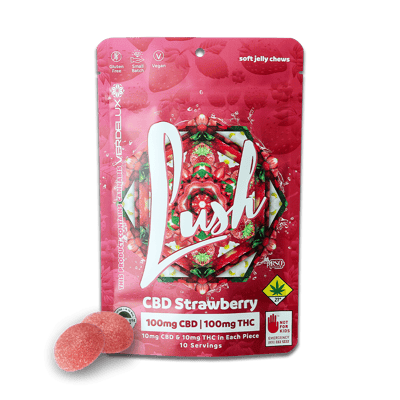 Gummies Lush Strawberry 1:1 (DOHC) Edibles - 10pk 100mg CBD