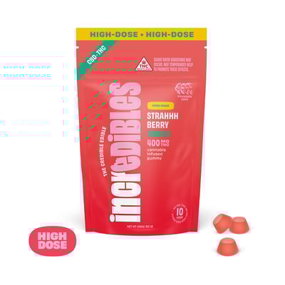 Image 1 for 1:1 Strahhhberry + CBD High Dose [10pk] (400mg CBD/400mg THC), a hybrid product