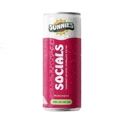 Image 1 for Socials - Watermelon Sparkling Water - 10mg THC - 12oz Can, a hybrid product