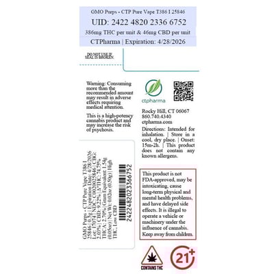 CTPharma GMO Purps (I) Vape Cartridge C0020025846 | CTPharma