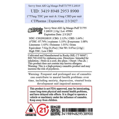 Shop Savvy Strut AIO 2g Mango Puff T1755 I 26819 | Bluepoint Wellness  Dispensary Westport Westport, CT
