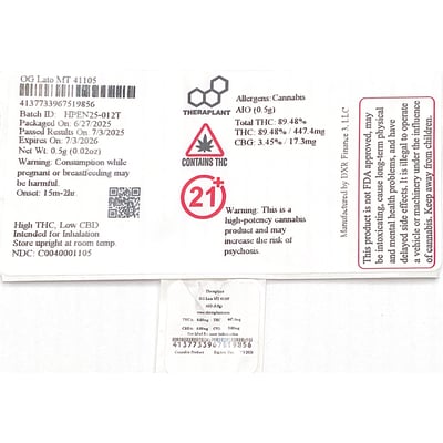 Shop TP OG Lato T447 H 01105 Mini Tank Disposable 0.5g | Venu