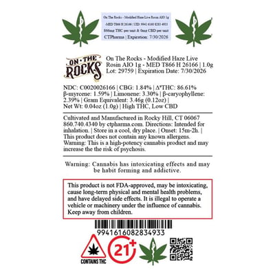 Shop CTP On The Rocks Modified Haze Live Rosin AIO 86.61% H 26166 1g | Budr  - Montville (Medical) Dispensary Montville, CT