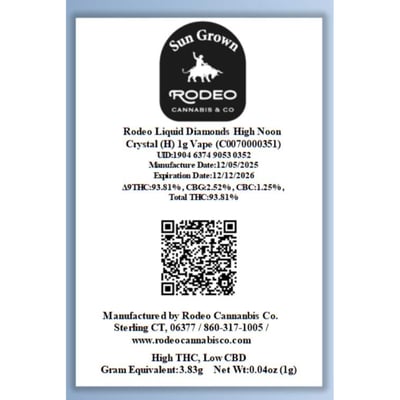 how much is elf bar vape Shop Rodeo Liquid Diamonds High Noon Crystal (H) 1g Vape (C0070000351) main image 1