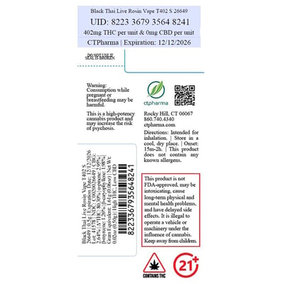 Shop Black Thai Live Rosin Vape T402 S 26649 | Budr Cannabis