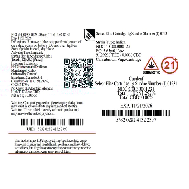 Select Sundae Slumber (I) Elite Vape Cartridge C0030001231 - Image 2 Select Sundae Slumber (I) Elite Vape Cartridge C0030001231 - Image 2