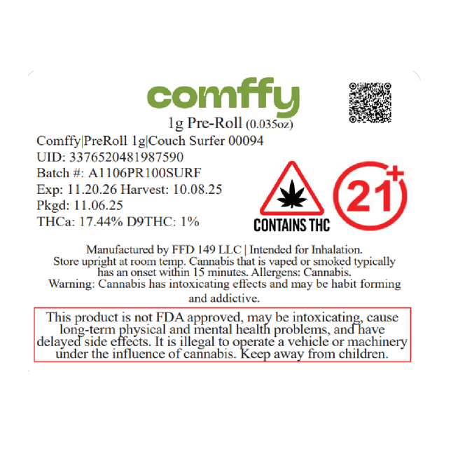 Comffy - Couch Surfer (I) 1g Pre-Roll 1pk (1g) C0140000094 - Image 2