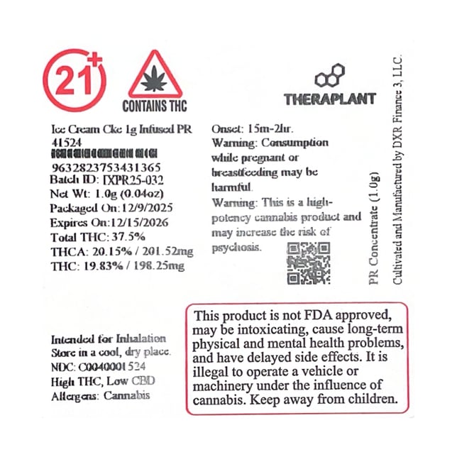 Theraplant - Ice Cream Cke (I) Infused Pre-Roll 1pk (1g) C0040001524 - Image 2