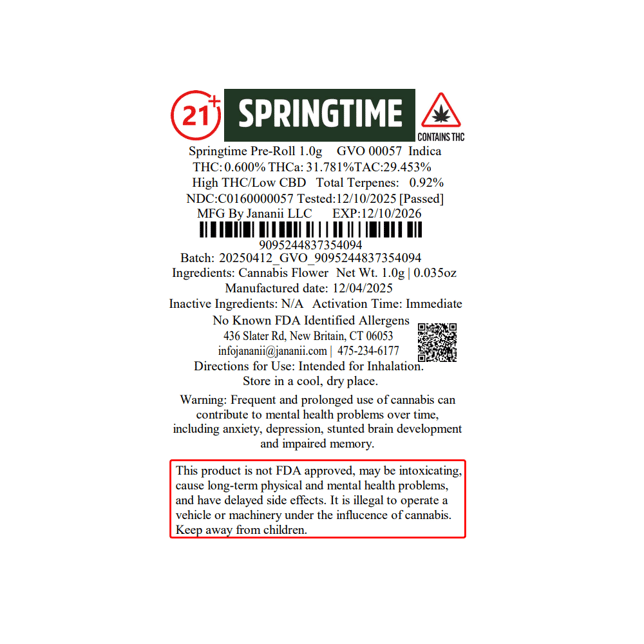 Springtime - GVO (I) 1g Pre-Roll 1pk (1g) C0160000057 - Image 2