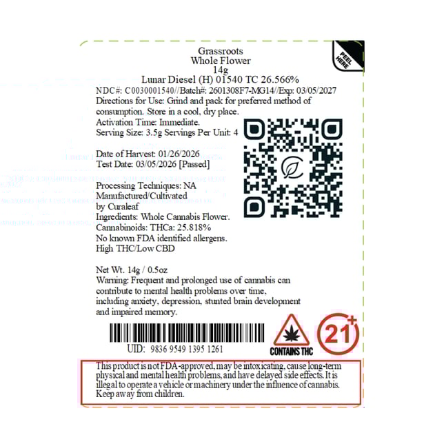 Grassroots - Lunar Diesel (H) Flower  C0030001540 - Image 5