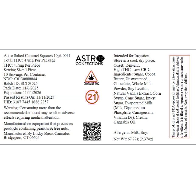 Astro Confections - Salted Caramel (H) Milk Chocolate Squares (4.7mg 10pk) C0130000044 - Image 2