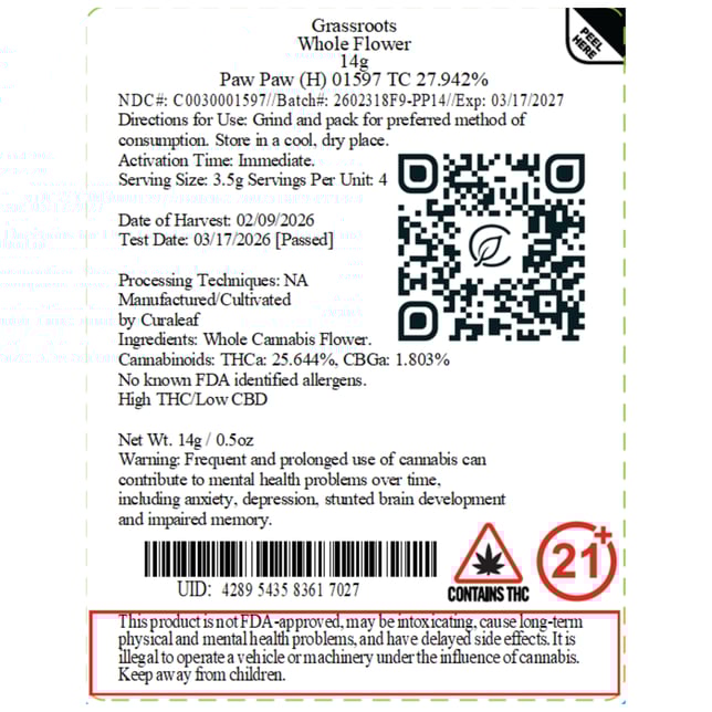 Grassroots - Paw Paw (H) Flower  C0030001597 - Image 5