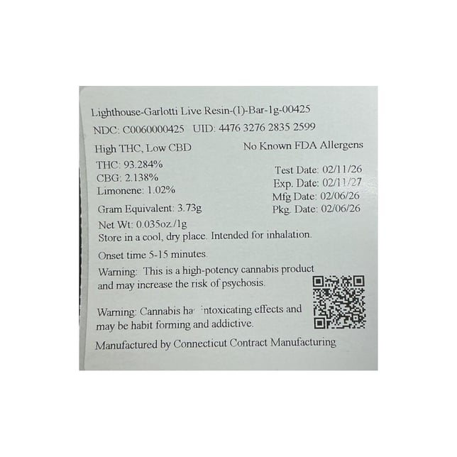 Lighthouse - Garlotti (I) Live Resin Disposable Vape (1g) C0060000425 - Image 2