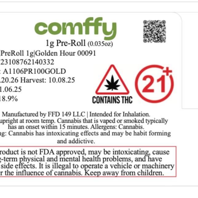 Comffy - Golden Hour (H) 1g Pre-Roll 1pk (1g) C0140000091 - Image 3