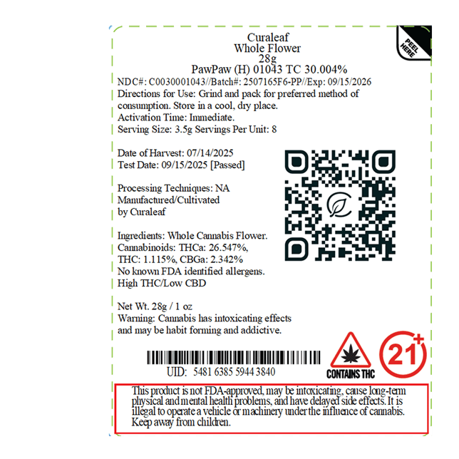 Curaleaf - PawPaw (H) Flower  C0030001043 - Image 2