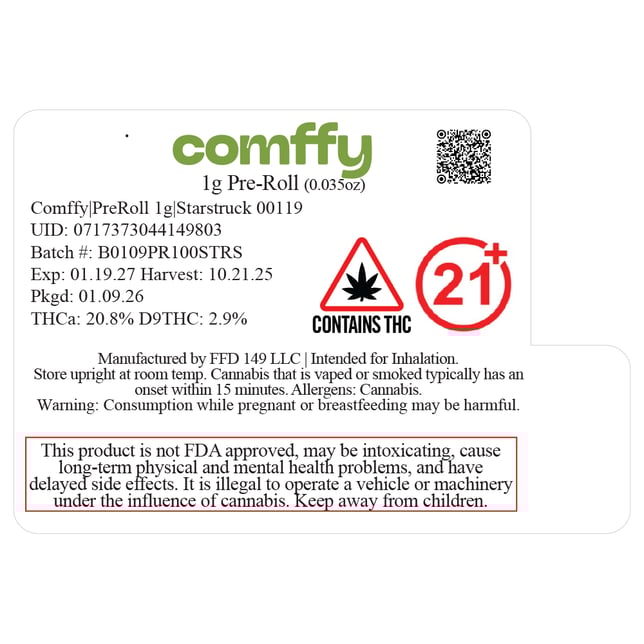 Comffy - Starstruck (I) 1g Pre-Roll 1pk (1g) C0140000119 - Image 2