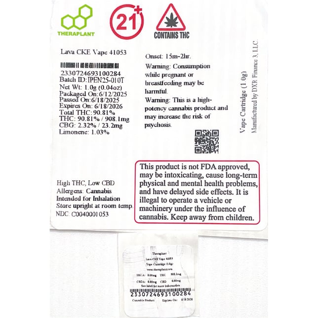 Theraplant  Lava CKE (I) Vape Cartridge  C0040001053 - Image 2