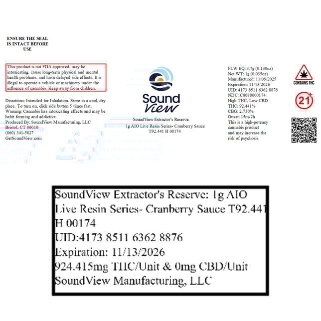 SoundView - Cranberry Crush (H) Live Resin Disposable Vape (1g) C0080000174 - Image 2