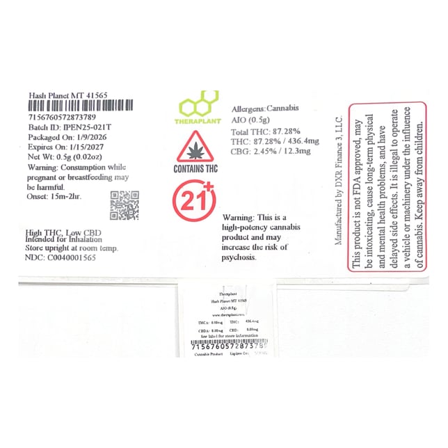 Theraplant - Hash Planet (I) Mini Tank Disposable (0.5g) C0040001565 - Image 2