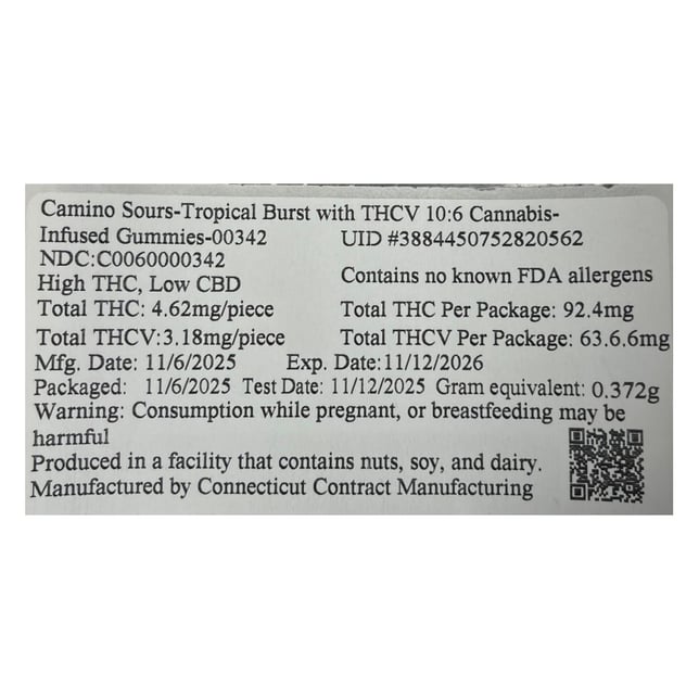 Camino - Sour Tropical Burst (S) Gummies (9.24mg THC 6.36mg THCV 10pk) C0060000342 - Image 2