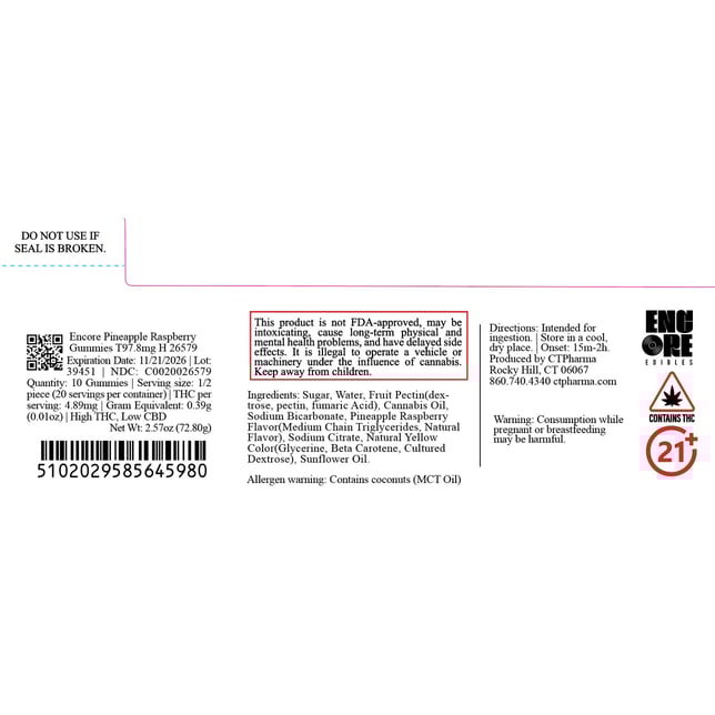 Encore - Pineapple Raspberry (H) Gummies (9.78mg 10pk) C0020026579 - Image 2