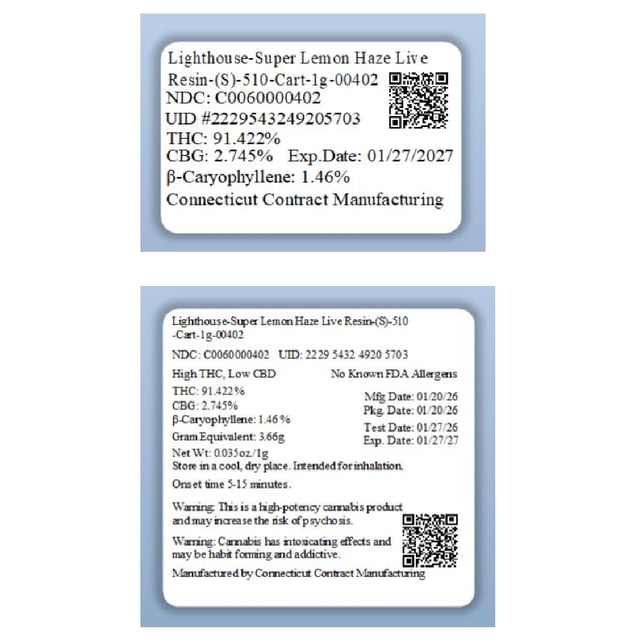 Lighthouse - Super Lemon Haze (S) Live Resin Vape Cartridge (1g) C0060000402 - Image 2