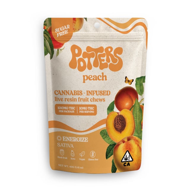 Peach | Sugar-Free Live Resin Fruit Chews | 100mg THC | 10pk - Image 2