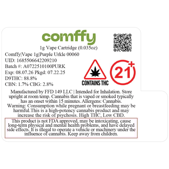 Comffy  Purple Urkle (I) Vape Cartridge  C0140000060 - Image 2