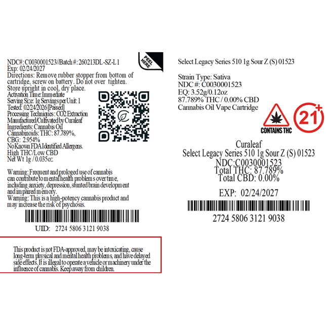 Select  Sour Z (S) Legacy Series Vape Cartridge  C0030001523 - Image 3