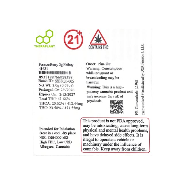 Theraplant - ForeverBerry (S) Fatboy Infused Pre-Roll 1pk (2g) C0040001681 - Image 2