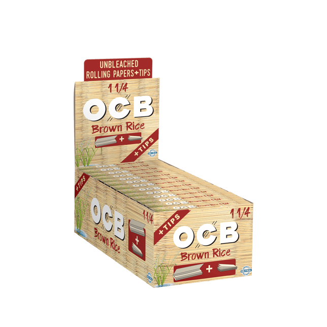 OCB® Brown Rice Rolling Papers - 1 1/4 + Tips [50 leaves + 50 tips] - Image 2