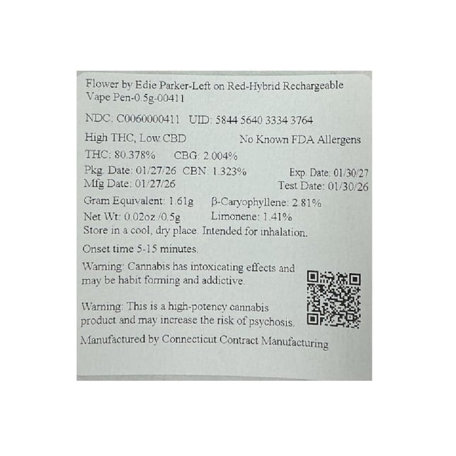 Edie Parker - Left on Red (H) Disposable Vape (0.5g) C0060000411 - Image 2