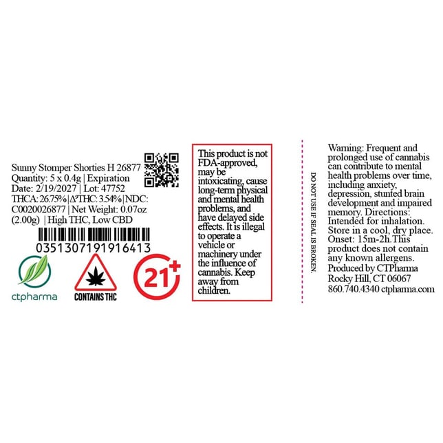 CTPharma - Sunny Stomper (I) 0.4g Pre-Rolls 5pk (2g) C0020026877 - Image 2