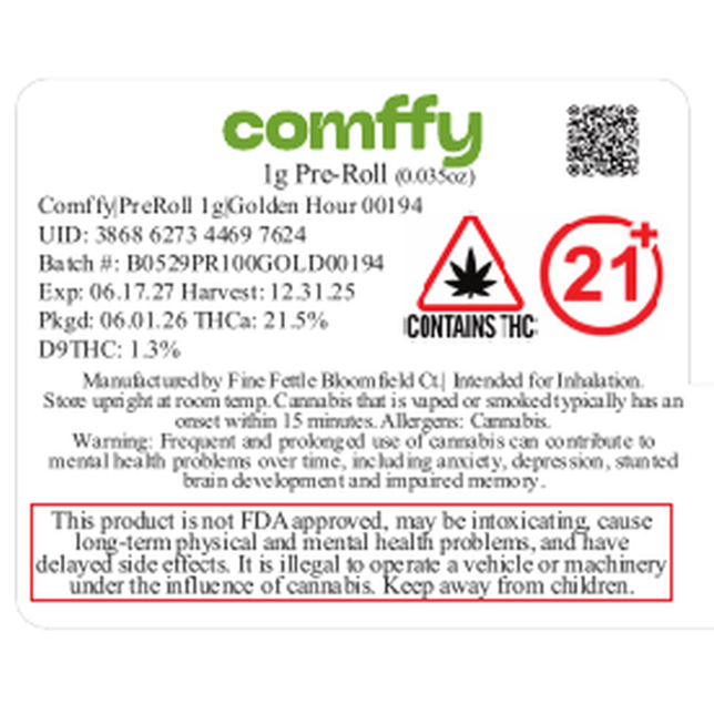 comffy - Golden Hour (H) 1g Pre-Roll 1pk (1g) C0140000194 - Image 2