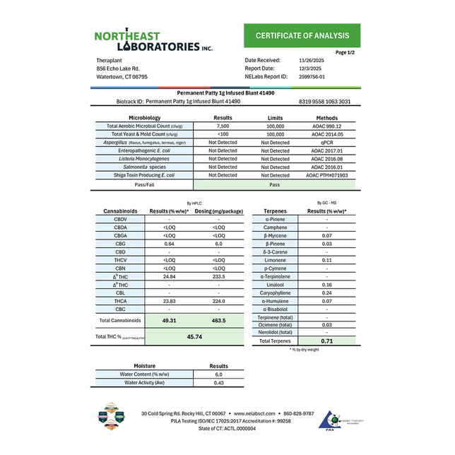 Theraplant - Permanent Patty (H) Infused Blunt 1pk (1g) C0040001490 - Image 3