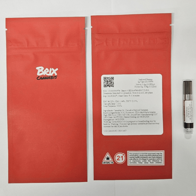BRIX Cannabis  Junkyard Banana (H) Vape Cartridge  C0101000574 - Image 2